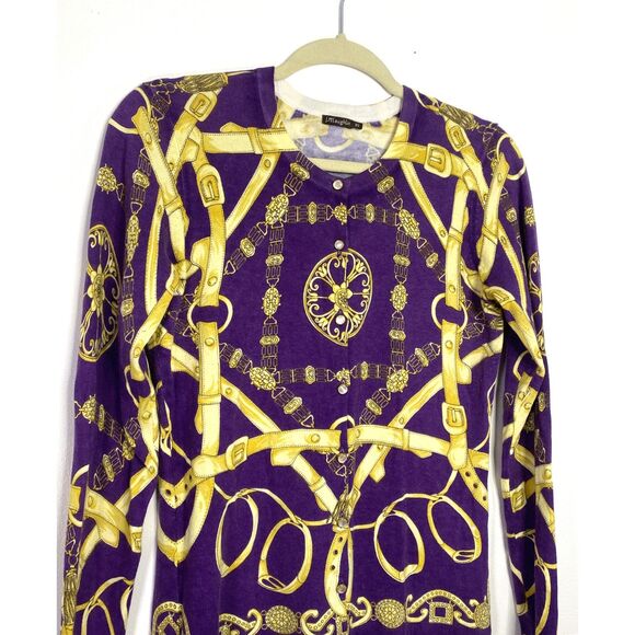 J McLaughlin Purple Gold Button Down Cotton Blend Cardigan Layered Sweater Sz XS - Picture 4 of 11